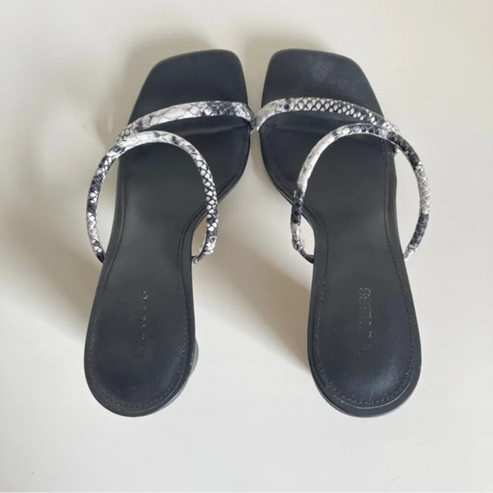 Express Black Square Toe Slip On Heeled Sandals Size 8.5 - Picture 6 of 12